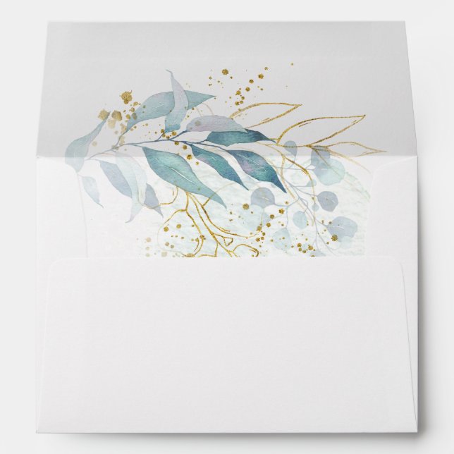 Blue Gold (Imitate) White Wedding Collection Envelope (Back (Bottom))