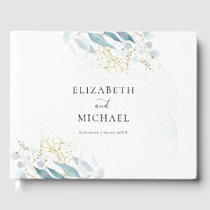 Blue Gold (Imitate) White Wedding Collection Guest Book