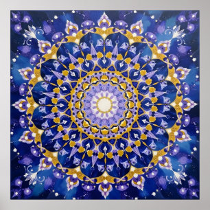 Blue Gold Indigo Sacred Geometry Art Poster