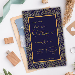 Blue Gold Intricate Design Wedding Invitation