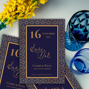 Blue Gold  Intricate Design Wedding Save the Date