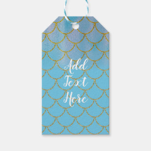 Blue & Gold Iridescent Shimmer Mermaid Party Gift Tags