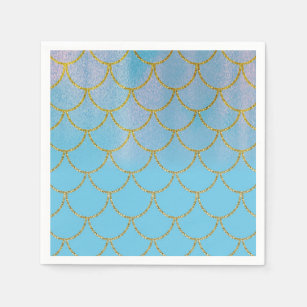 Blue & Gold Iridescent Shimmer Mermaid Party Napkin