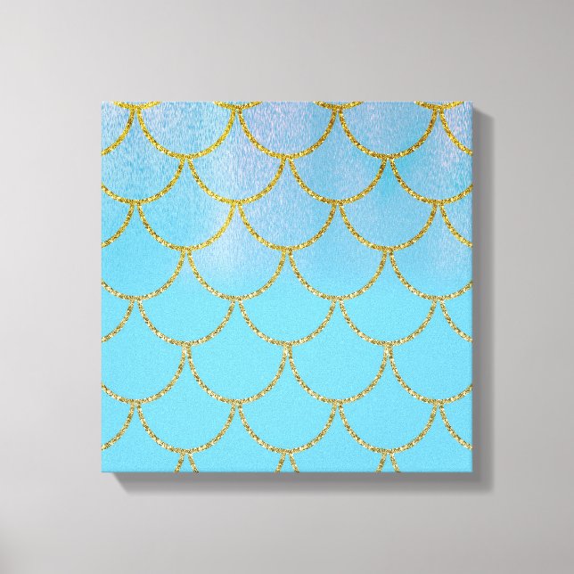 Blue & Gold Iridescent Shimmer Mermaid Scales Canvas Print (Front)