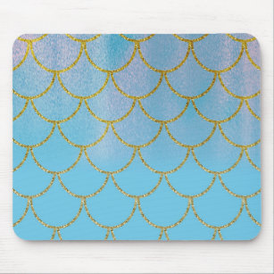 Blue & Gold Iridescent Shimmer Mermaid Scales Mouse Mat