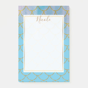 Blue & Gold Iridescent Shimmer Mermaid Scales Post-it Notes