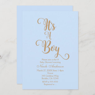 Blue & Gold It's A Boy Baby Shower Invitations
