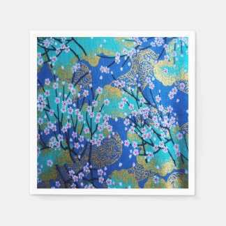 Blue Gold Japanese Kimono Floral Decoupage Paper Napkin