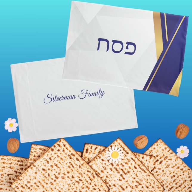 Blue Gold Jewish Holiday Passover  Pillowcase (Creator Uploaded)