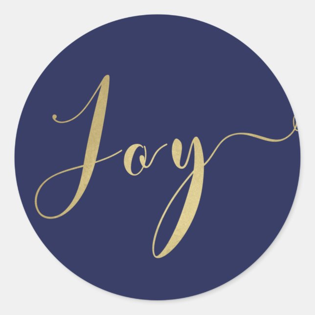 Blue & Gold JOY Holiday New Years Christmas Classic Round Sticker (Front)