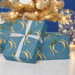 Blue Gold Joy Typography Simple Elegant Christmas Wrapping Paper<br><div class="desc">Blue Gold Joy Typography Simple Elegant Christmas Wrapping Paper. A customisable vintage inspired nostalgic Christmas card with Joy embossed in gold and decorated with holly and Christmas berries.</div>