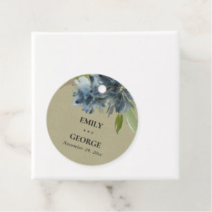 BLUE GOLD KRAFT FLORAL WATERCOLOR FLORAL WEDDING FAVOUR TAGS