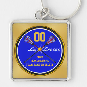 Blue Gold Lacrosse Gifts for Seniors, Personalised Key Ring