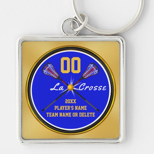 Blue Gold Lacrosse Gifts for Seniors, Personalised Key Ring (Front)