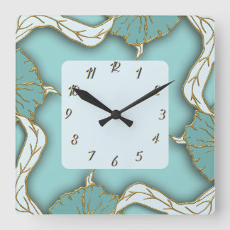 Blue Gold Leaf 3-D Look Wall Clock