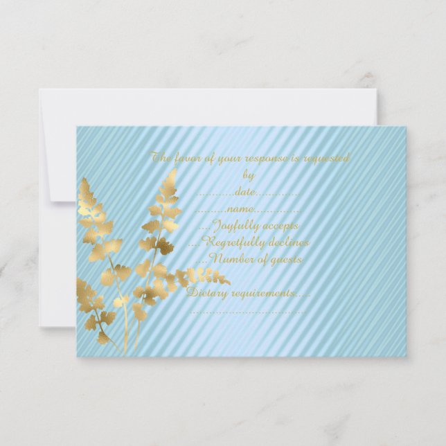 Blue gold leaf response card rsvp elegant modern (Front)