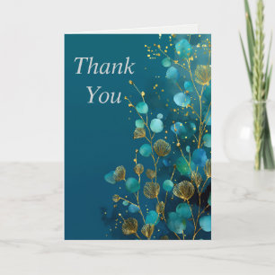 Blue & Gold Leaves on Dark Blue Thank You Card