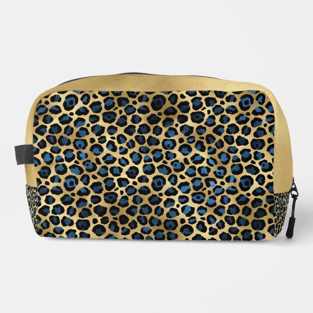BLUE & GOLD LEOPARD PRINT PATTERNS DOPP KIT (Front)