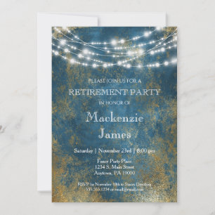 Blue Gold Lights Retirement Party Invitation
