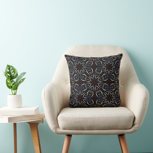 Blue Gold Lilac Glow Mandala Pattern Cushion (Chair)