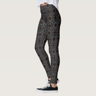 Blue Gold Lilac Glow Mandala Pattern Leggings