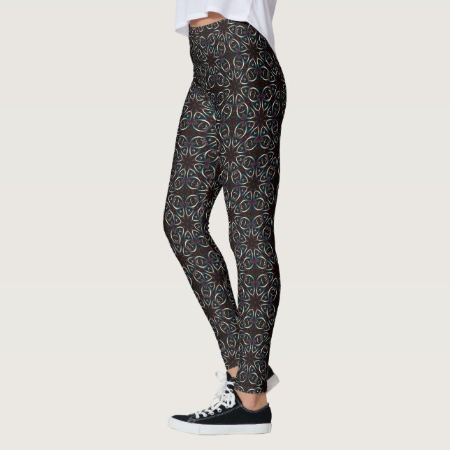 Blue Gold Lilac Glow Mandala Pattern Leggings (Left)