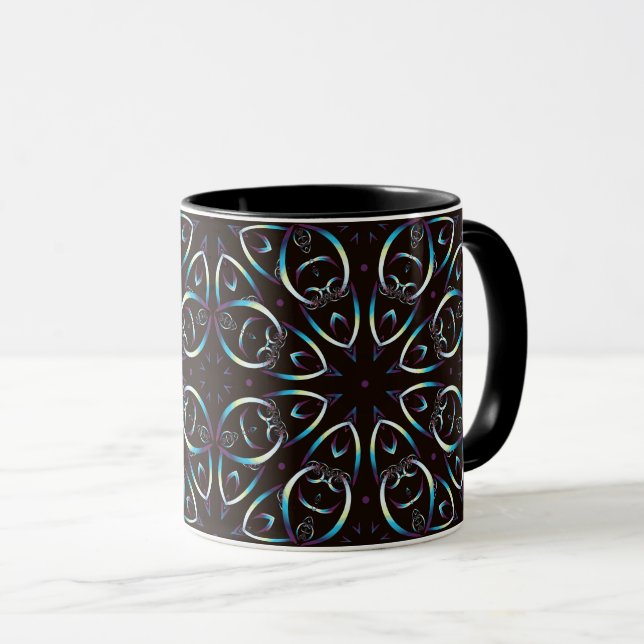 Blue Gold Lilac Glow Mandala Pattern Mug (Front Right)