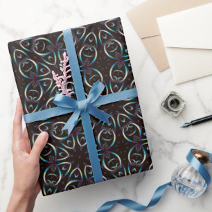 Blue Gold Lilac Glow Mandala Pattern Wrapping Paper