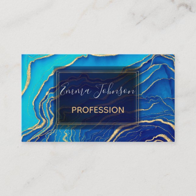Blue Gold Liquid Painting Fluid Art Abstract Business Card (Front)