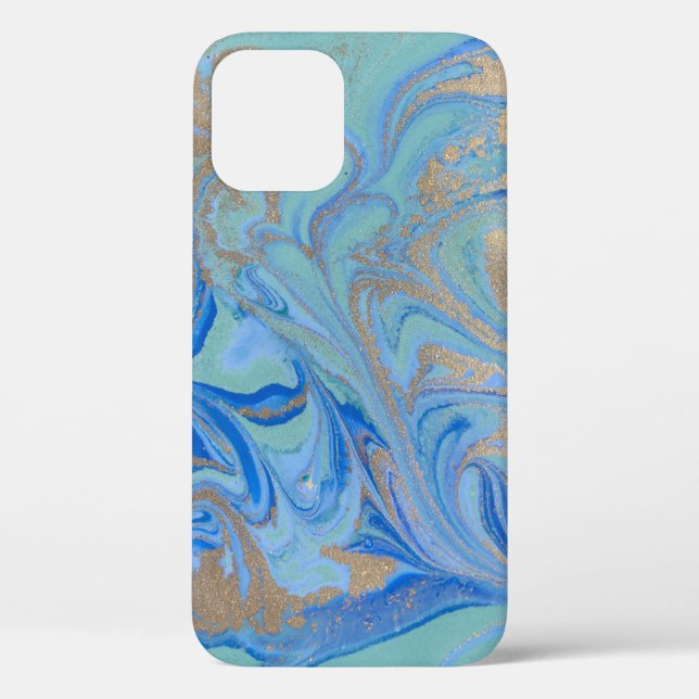 Blue Gold Liquid Watercolor Texture Case-Mate iPhone Case (Back)
