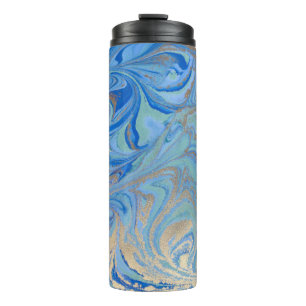 Blue Gold Liquid Watercolor Texture Thermal Tumbler