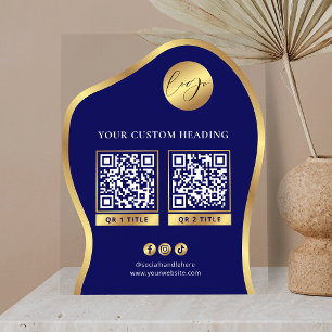 Blue & Gold Logo Business 2 QR Codes Promotional Acrylic Sign