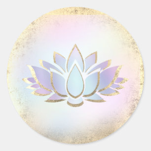 blue gold lotus flower logo classic round sticker
