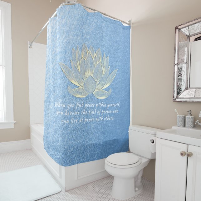 Blue Gold Lotus Yoga Meditation Instructor Quotes Shower Curtain (In Situ)