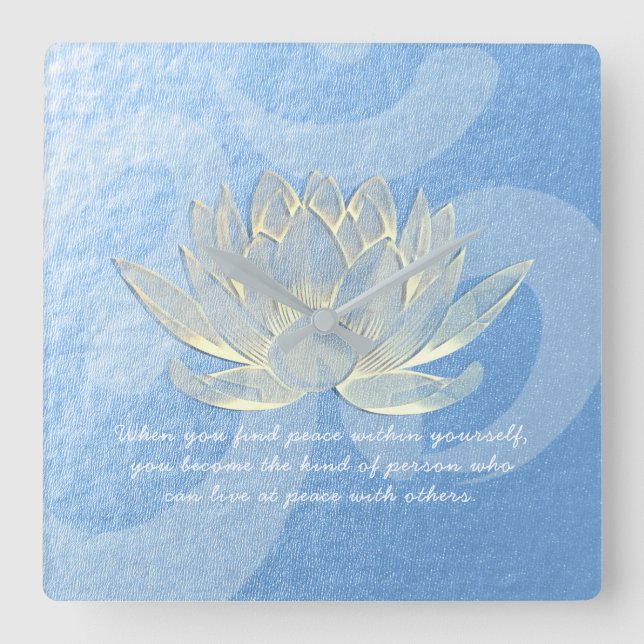 Blue Gold Lotus Yoga Meditation Instructor Quotes Square Wall Clock (Front)