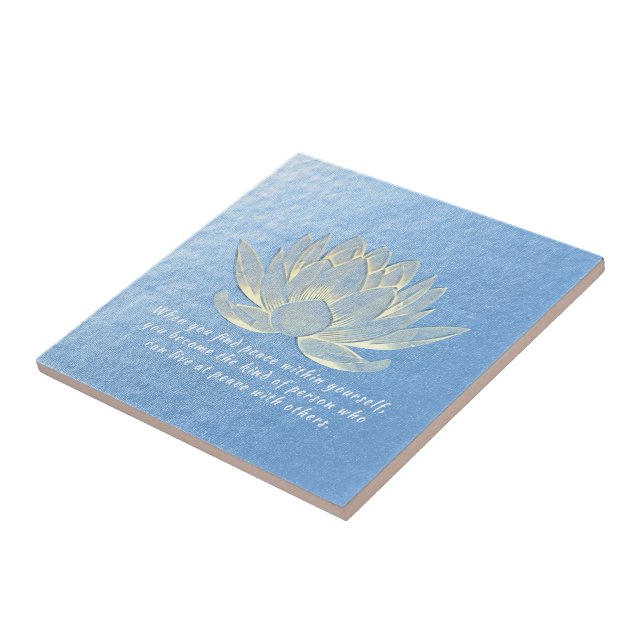 Blue Gold Lotus Yoga Meditation Instructor Tile (Side)