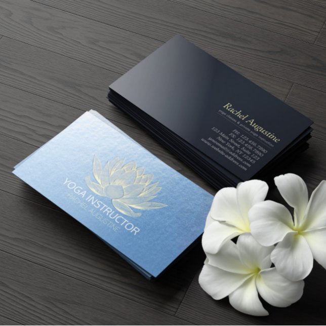 Blue Gold Lotus Yoga Meditation Reiki Instructor Business Card (Creator Uploaded)