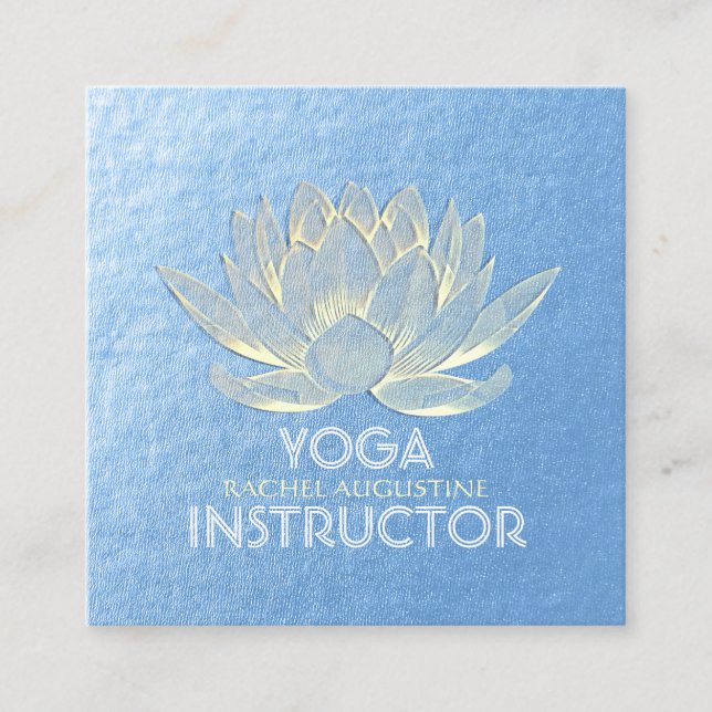 Blue Gold Lotus Yoga Meditation Reiki Instructor Square Business Card (Front)