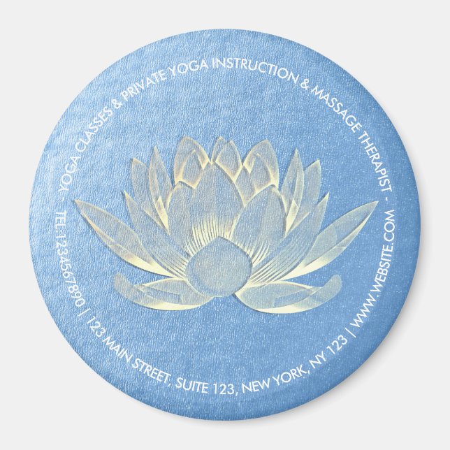 Blue Gold Lotus Yoga Studio Meditation Instructor Magnet (Front)
