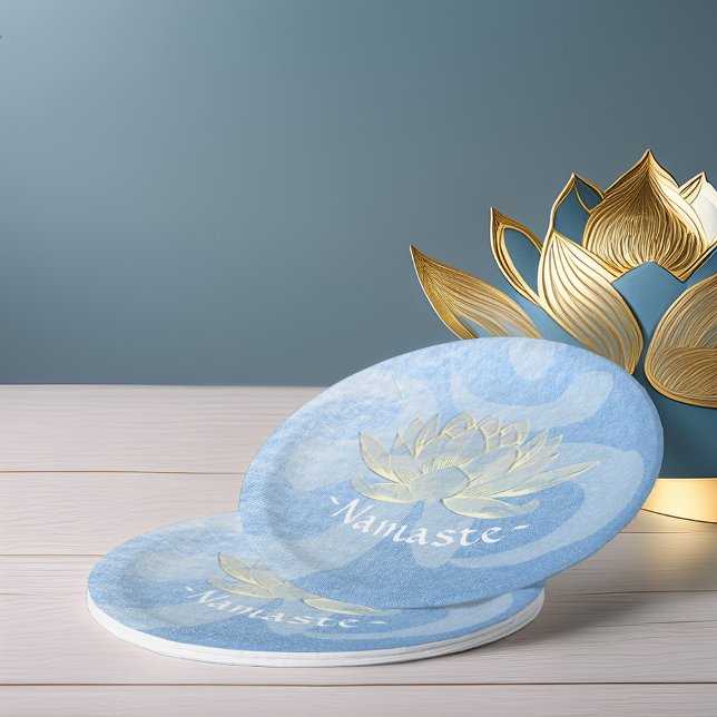 Blue Gold Lotus Yoga Studio Meditation Instructor Paper Plate (Creator Uploaded)