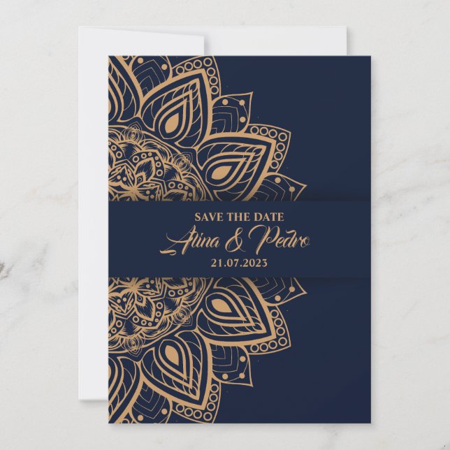 Blue Gold Luxury Wedding Invitation Card (Front)
