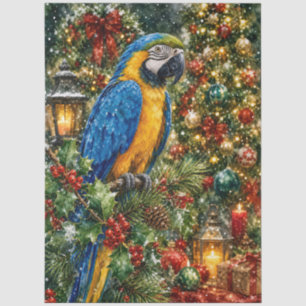 Blue Gold Macaw Christmas Candlelight Decoupage Tissue Paper