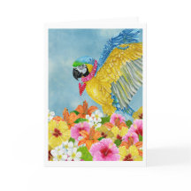 Blue & Gold Macaw Watercolour Blank Greeting Card