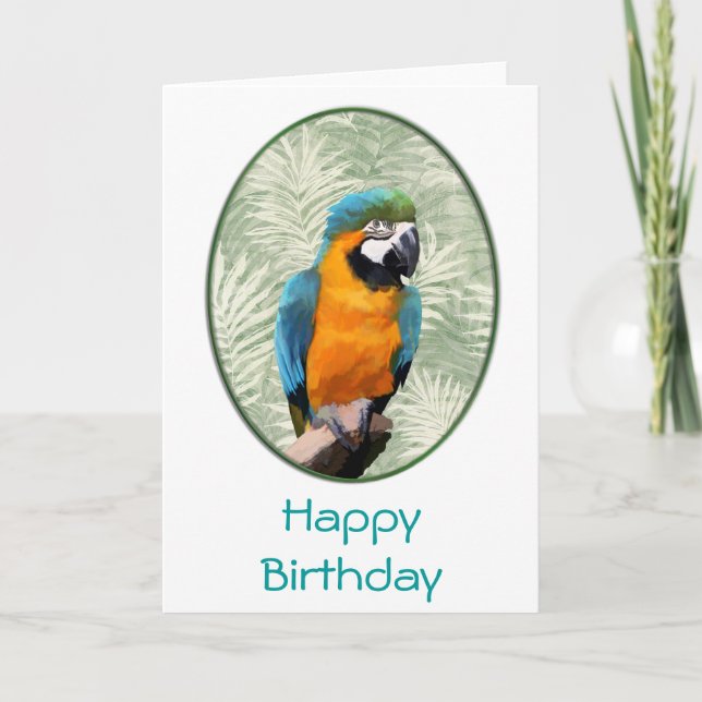 Blue & Gold Macaw with Jungle Background Card (Front)