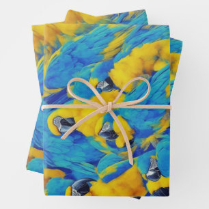 Blue & Gold Macaws Pattern Wrapping Paper Sheet