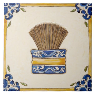 Blue & Gold Makeup Brush or Shaving Brush Bathroom Tile