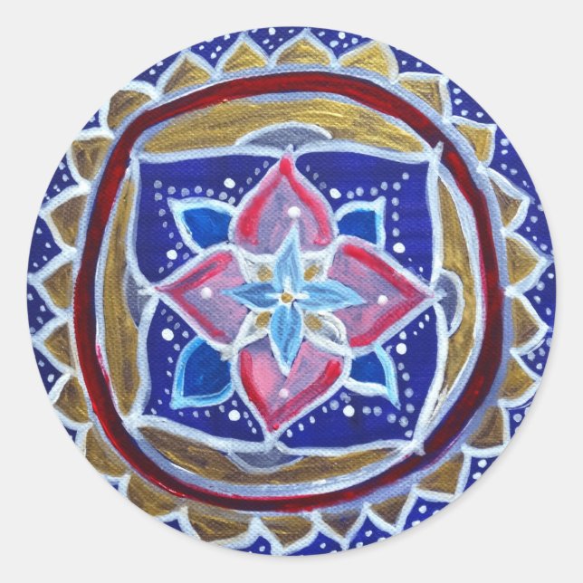 Blue Gold Mandala Classic Round Sticker, Glossy Classic Round Sticker (Front)
