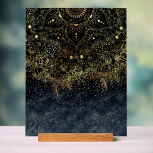 Blue Gold Mandala Floral Acrylic Sign