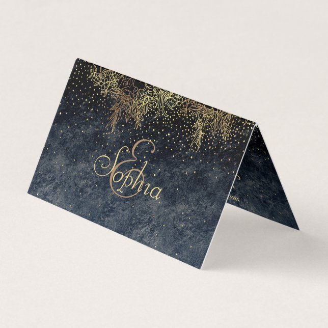 Blue Gold Mandala Floral Business Card (Front)