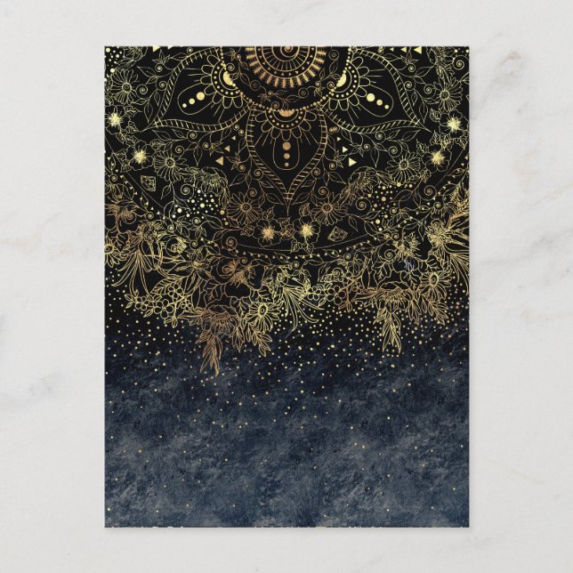 Blue Gold Mandala Floral Postcard (Front)